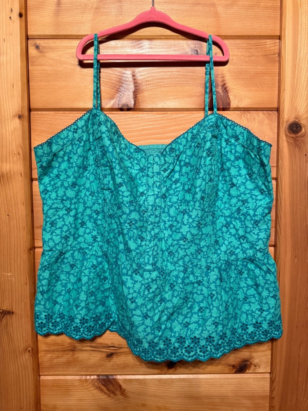 American Eagle Women’s Teal Floral Eyelet Cami Tank, Women’s XL